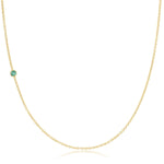 A yellow gold 14K Gold Asymmetrical Birthstone Necklace - Emerald (May) on a white background.