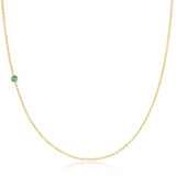 A yellow gold 14K Gold Asymmetrical Birthstone Necklace - Emerald (May) on a white background.