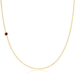 A yellow gold 14K Gold Asymmetrical Birthstone Necklace - Garnet (January) on a white background. 