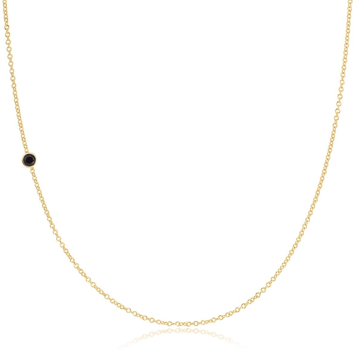 A yellow gold 14K Gold Asymmetrical Birthstone Necklace - Onyx (August) on a white background. 