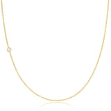 A yellow gold 14K Gold Asymmetrical Birthstone Necklace - Pearl (June) on a white background. 