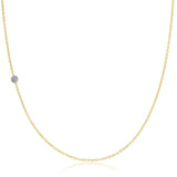 A yellow gold 14K Gold Asymmetrical Birthstone Necklace - Tanzanite (December) on a white background. 