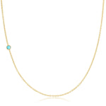 A yellow gold 14K Gold Asymmetrical Birthstone Necklace - Turquoise (December) on a white background. 