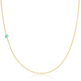 A yellow gold 14K Gold Asymmetrical Birthstone Necklace - Turquoise (December) on a white background. 