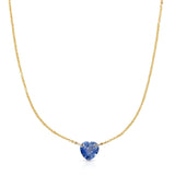 The Sweetheart Necklace - Blue Sapphire in yellow gold on a white background. 
