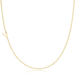 A yellow gold necklace with a V letter charm on a white background. 