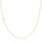 A yellow gold 14k Gold Asymmetrical Charm Necklace - Star of David with bead chain on a white background. 