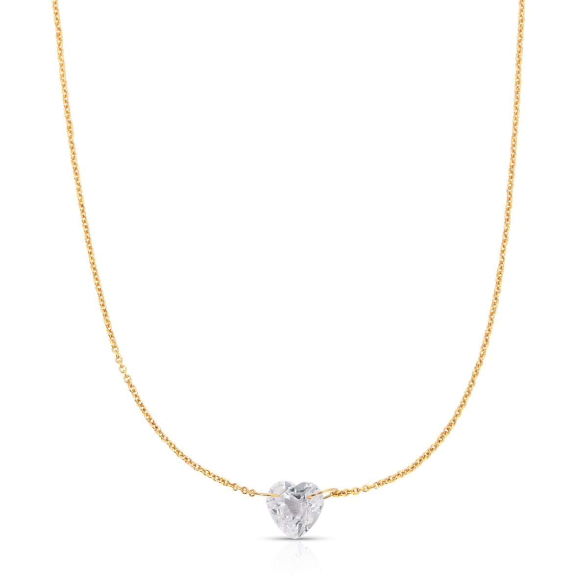 The Sweetheart Necklace - White Sapphire in yellow gold on a white background. 