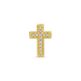 A Pavé Charm Stud - Cross in yellow gold on a white background. 