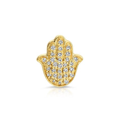 A Pavé Charm Stud - Hamsa in yellow gold on a white background.