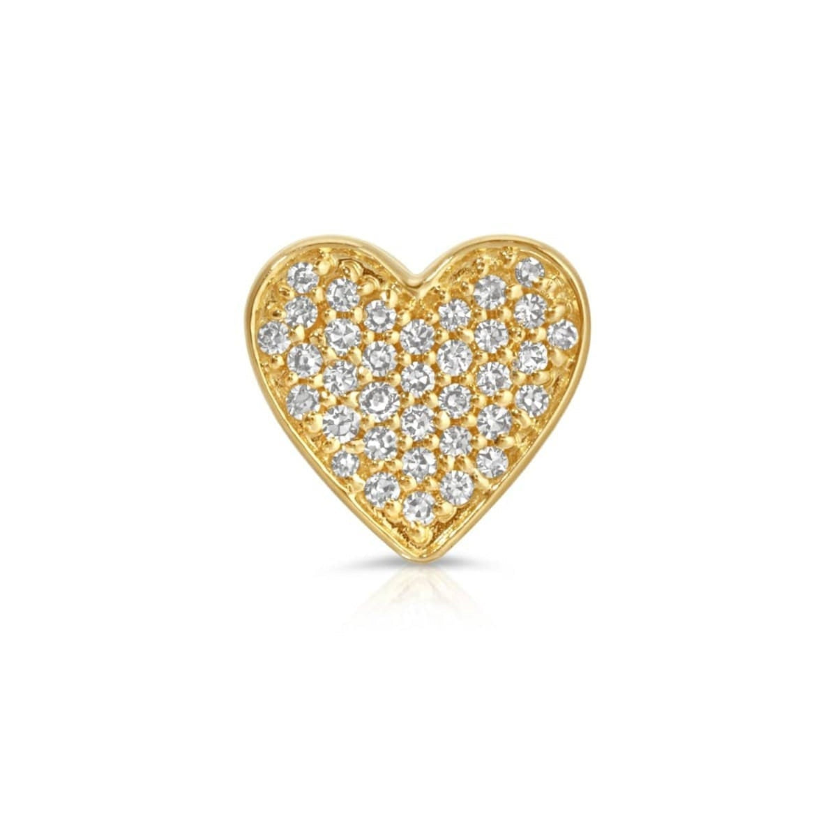 A Pavé Charm Stud - Heart in yellow gold on a white background. 