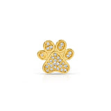 A Pavé Charm Stud - Paw in yellow gold on a white background.