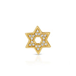A Pavé Charm Stud - Star of David in yellow gold on a white background.