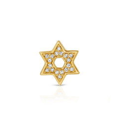 A Pavé Charm Stud - Star of David in yellow gold on a white background.