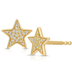 A pair of Pavé Charm Studs - Star in yellow gold on a white background.