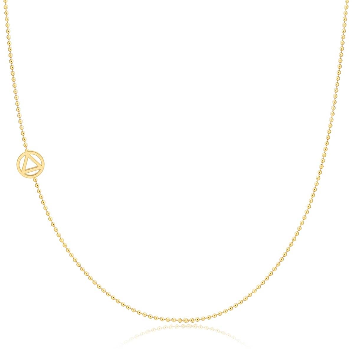 A yellow gold 14k Gold Asymmetrical Charm Necklace - Recovery with a bead chain on a white background. 