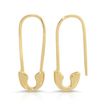 Gold Safety Pin Earrings on a white background. 