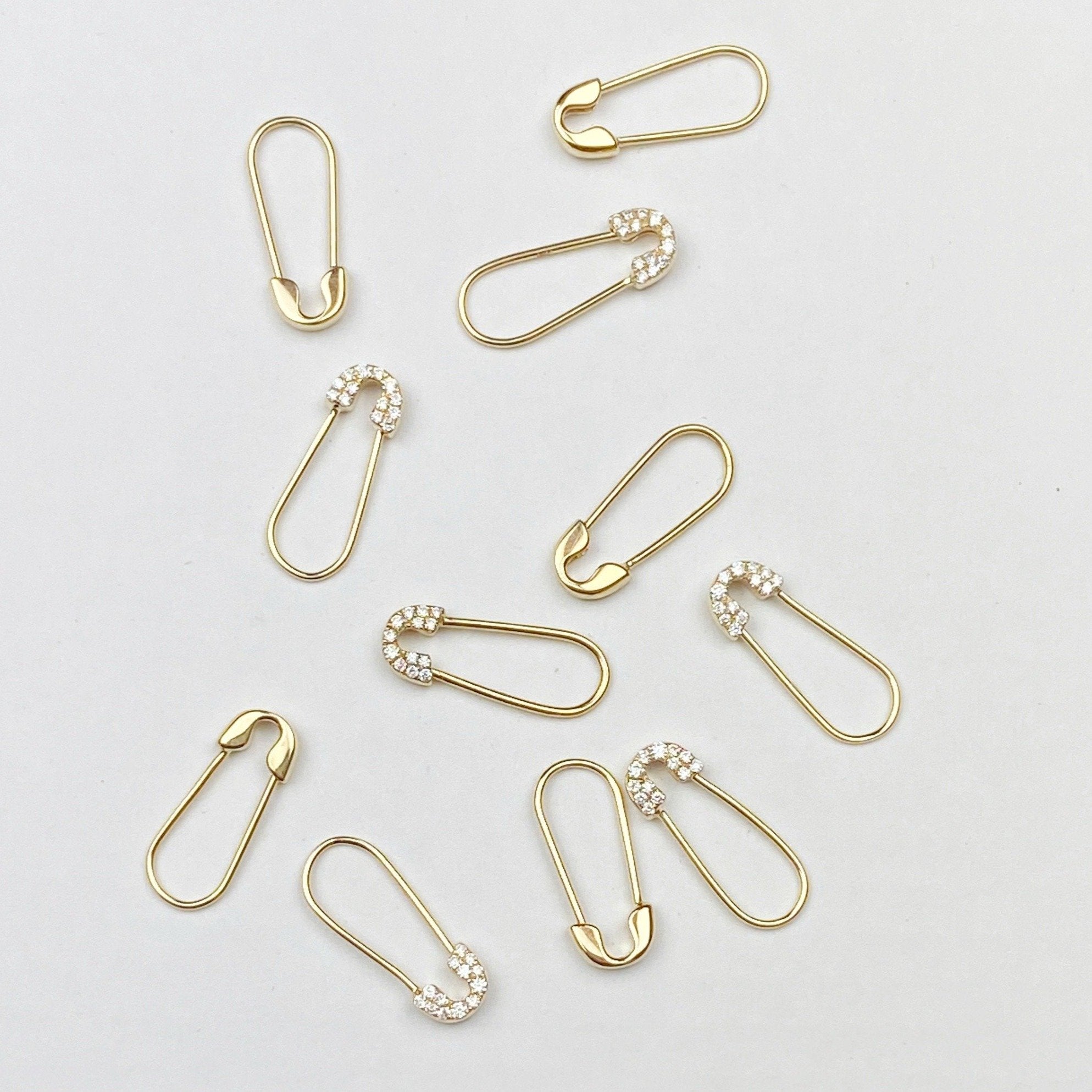 Solid gold deals safety pin earrings