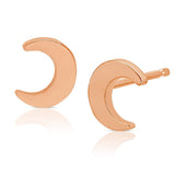 A pari of rose gold crescent moon charm stud on a white background.