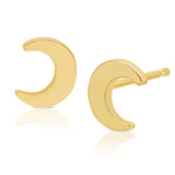 A pair of 14k gold crescent-shaped stud earrings with butterfly backs.