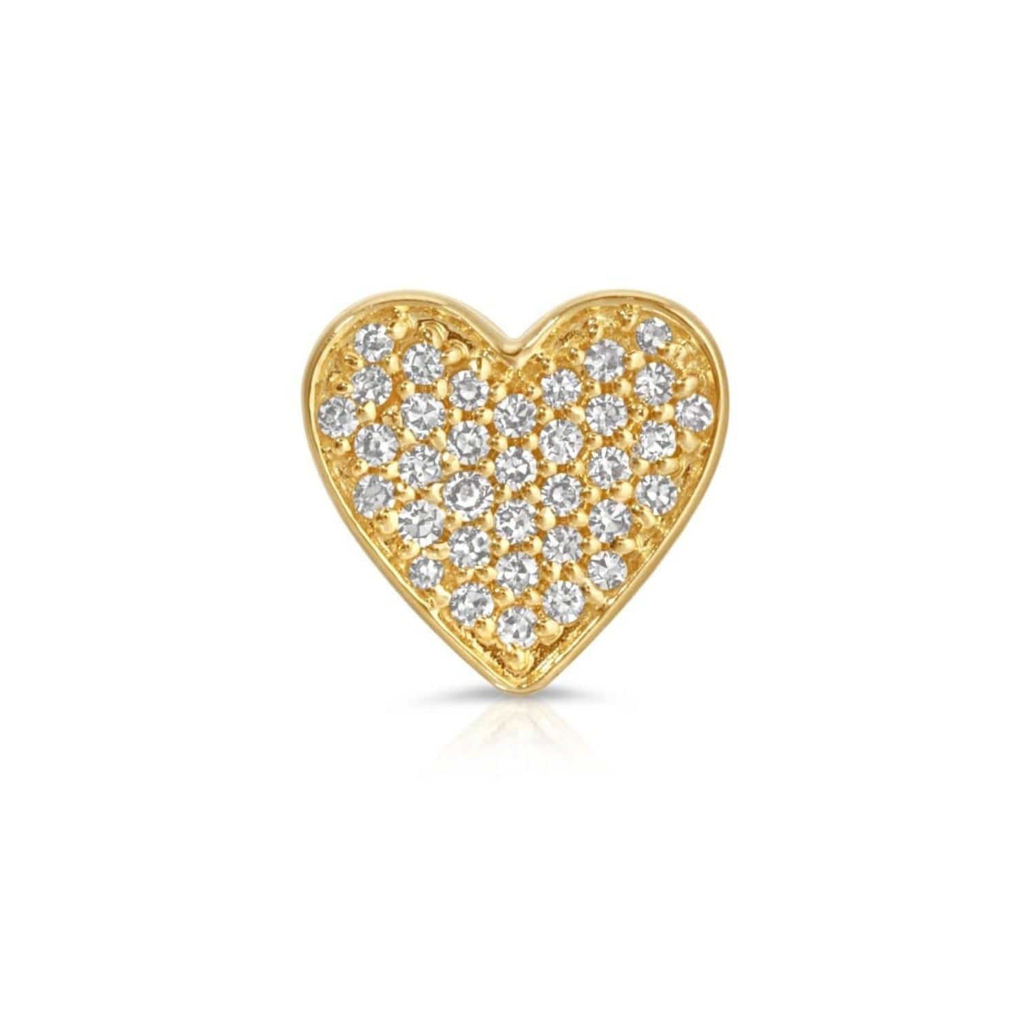 Gold heart-shaped pendant with embedded diamonds on a white background