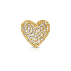 Gold heart-shaped pendant with embedded diamonds on a white background