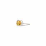 A solid 14k white gold birthstone stud earring with natural citrine stone set in a 3mm bezel.