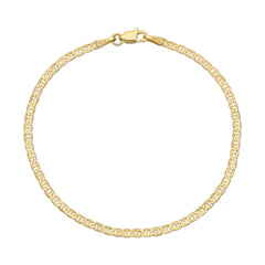 A gold bracelet with a lobster clasp closure, displayed on a neutral background.