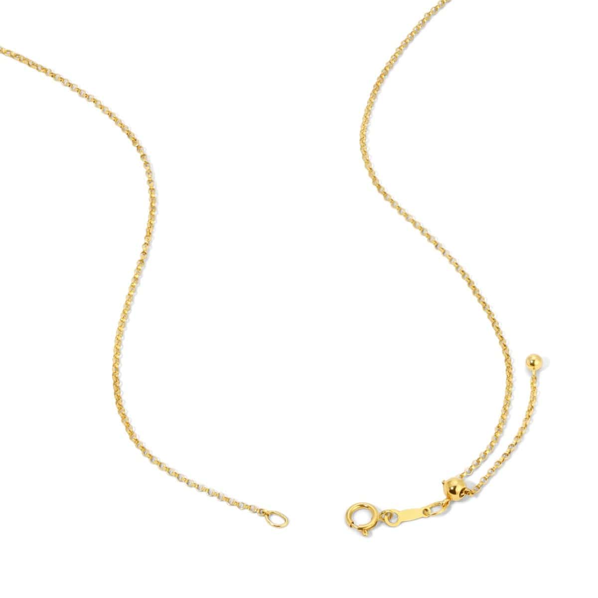 The back of a Skylight Necklace in yellow gold vermeil on a white background. 