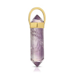 A Balance Crystal Charm in Amethyst on a white background. 