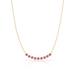 A Birthstone Arc Layering Necklace – Yellow Gold in Pink Tourmaline – October on a white background.