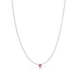 A Single Birthstone Layering Necklace - White Gold in Pink Tourmaline on a white background.