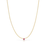 A Single Birthstone Layering Necklace - Yellow Gold in Pink Tourmaline - October on a white background.