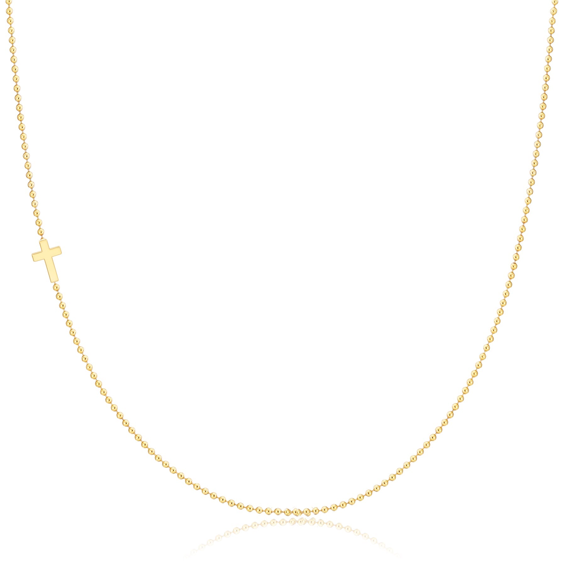 14K GOLD ASYMMETRICAL CHARM NECKLACE - Cross