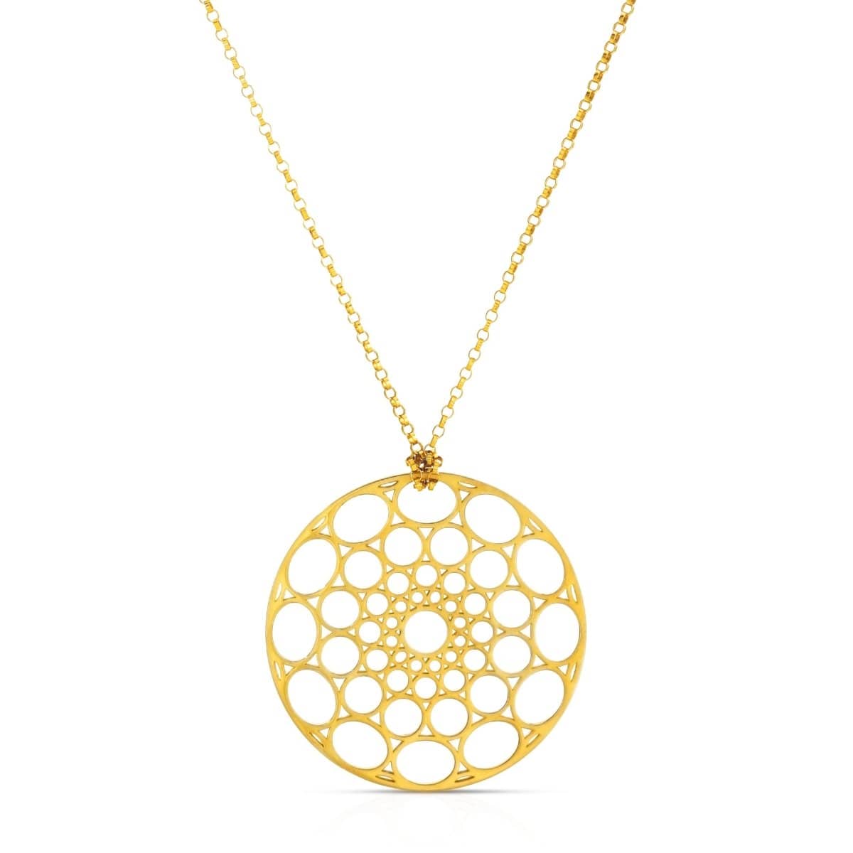Skylight Necklace in gold vermeil on a white background. 