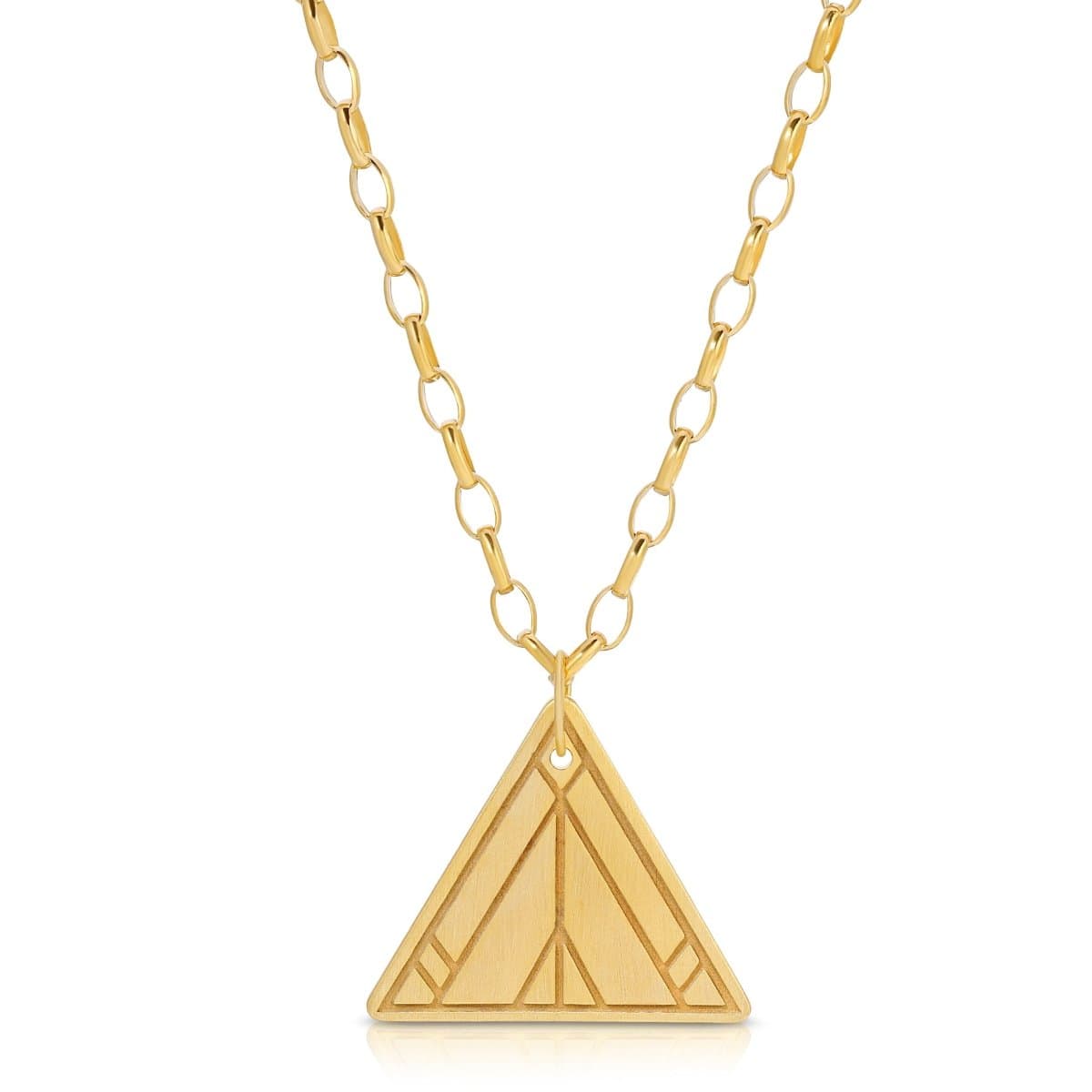 Virtues Pendant - Triangle in yellow gold vermeil on a white background. 