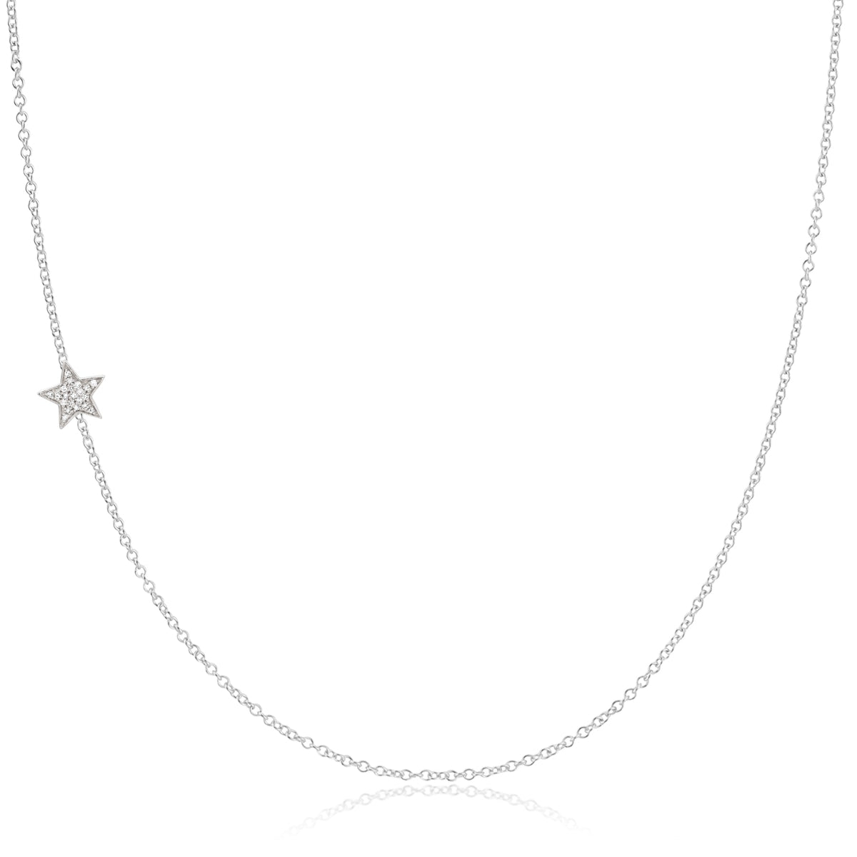 White gold chain with pave star on white background