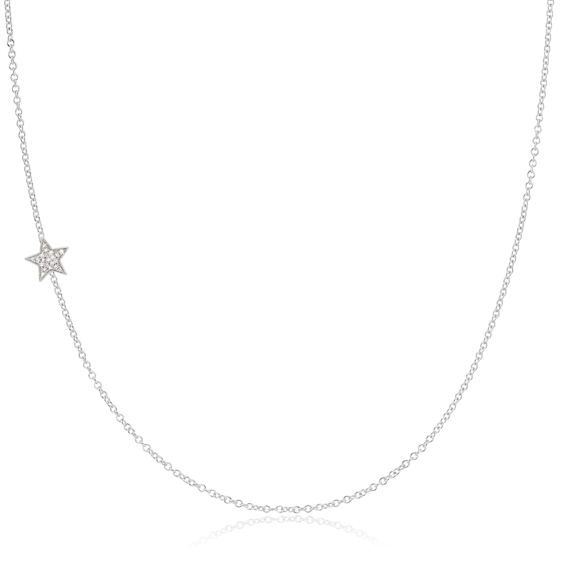 14K GOLD ASYMMETRICAL CHARM NECKLACE - Pavé Star