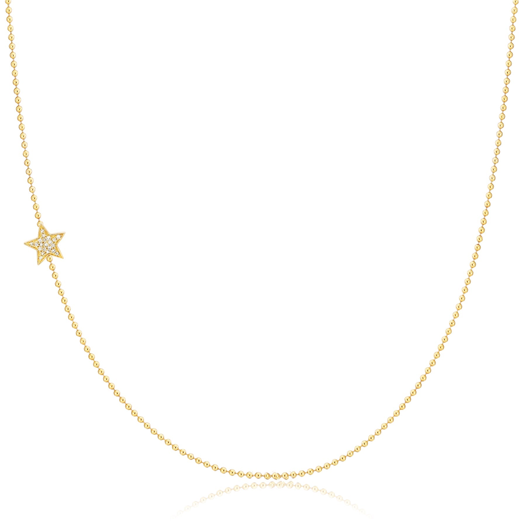 14K GOLD ASYMMETRICAL CHARM NECKLACE - Pavé Star