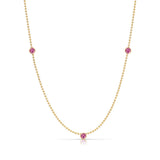 A Triple Birthstone Layering Necklace - Yellow Gold in Pink Tourmaline - October on a white background.