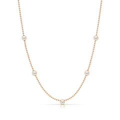 A Quintet Birthstone Layering Necklace - Rose Gold in Pearl - June on a white background.