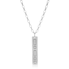 Virtues Pendant - Rectangle in sterling silver on a white background. 
