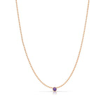 A Single Birthstone Layering Necklace - Rose Gold in Amethyst on a white background.