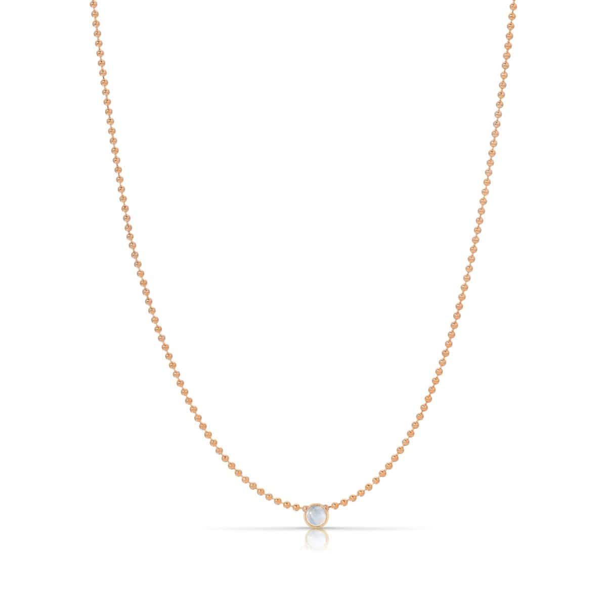 A Single Birthstone Layering Necklace - Rose Gold in Moonstone on a white background.