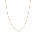 A Single Birthstone Layering Necklace -Rose Gold in Pearl on a white background.