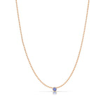 A Single Birthstone Layering Necklace - Rose Gold in Tanzanite on a white background.