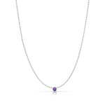 A Single Birthstone Layering Necklace - White Gold in Amethyst on a white background.