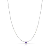 A Single Birthstone Layering Necklace - White Gold in Amethyst on a white background.