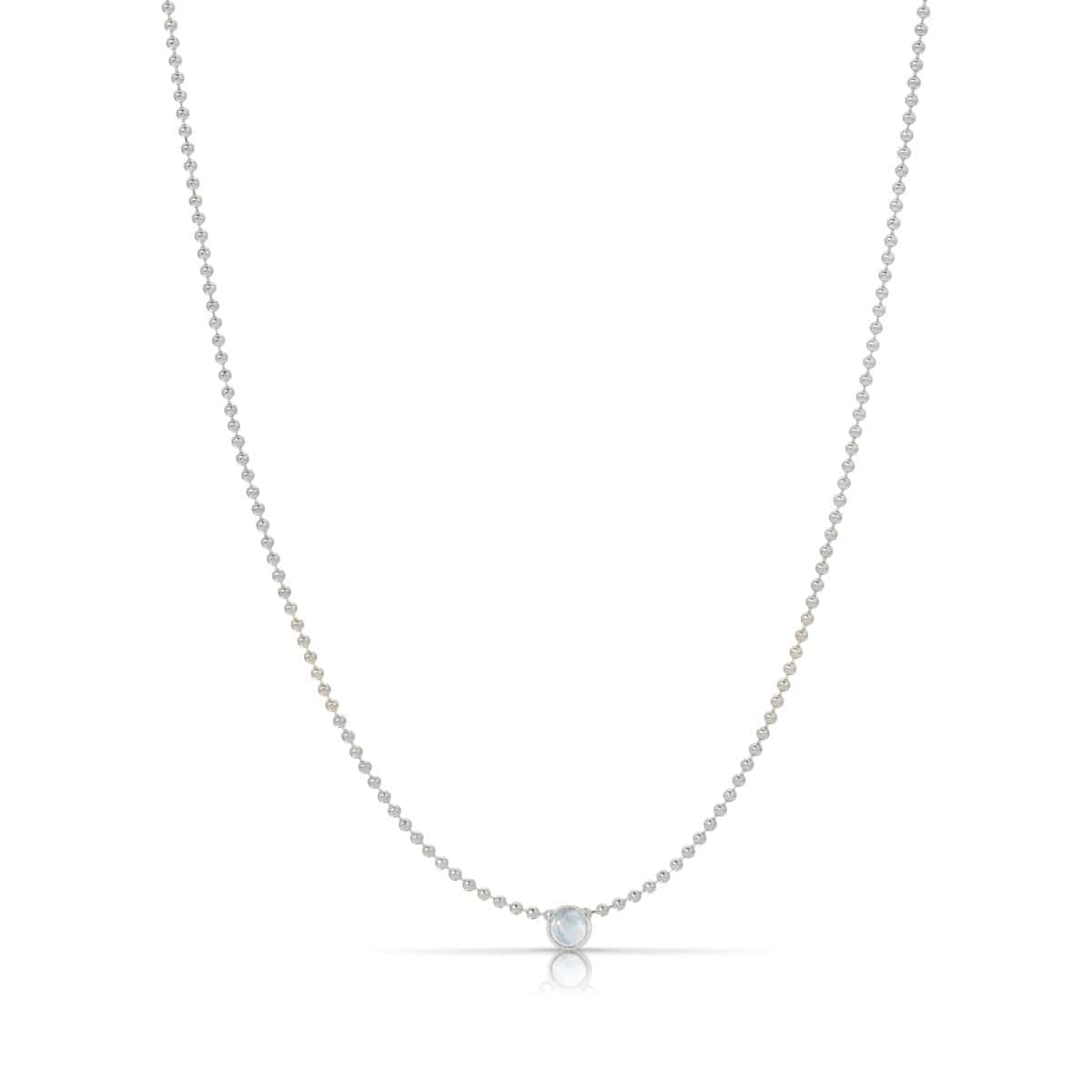 A Single Birthstone Layering Necklace - White Gold in Moonstone on a white background.