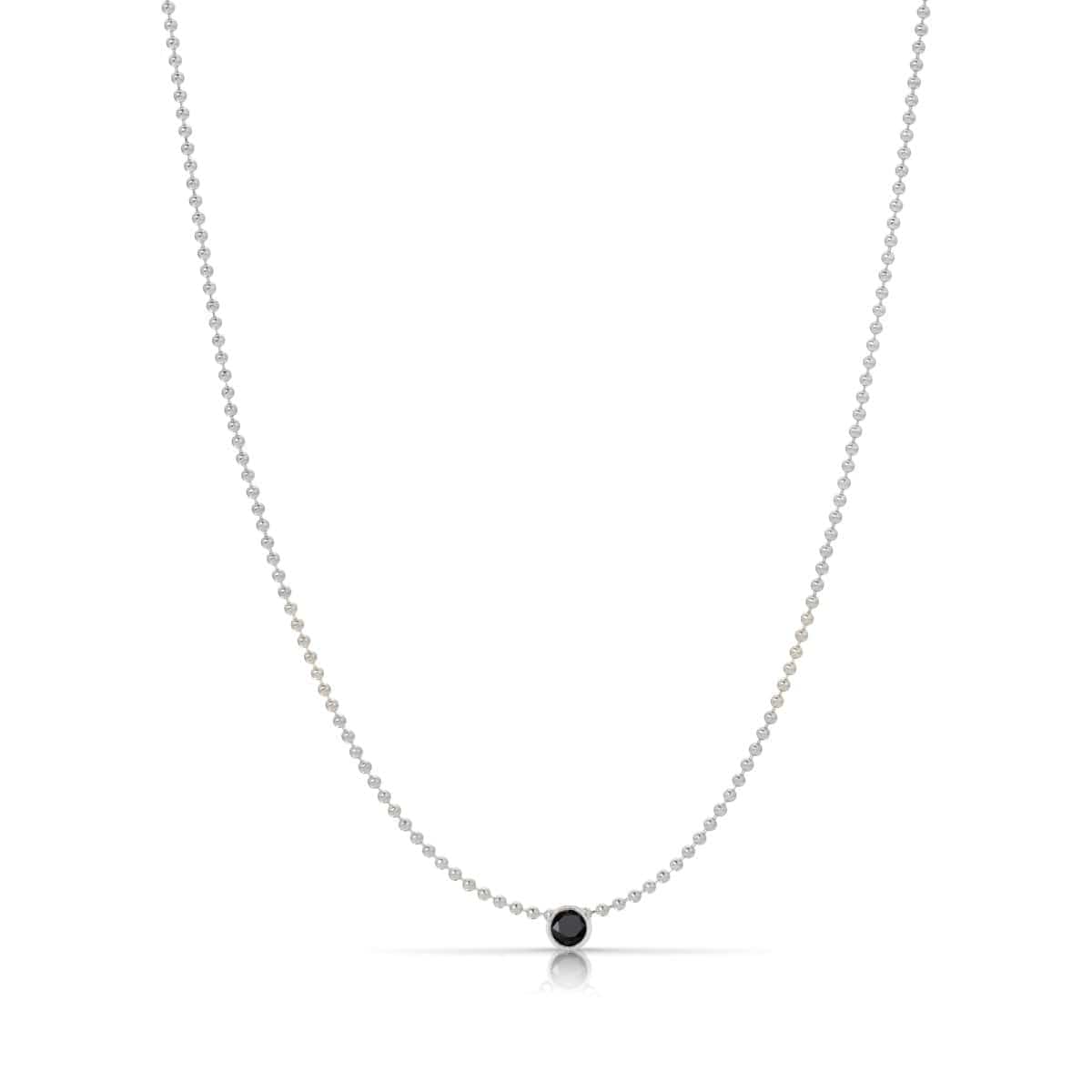 A Single Birthstone Layering Necklace - White Gold in Onyx on a white background.